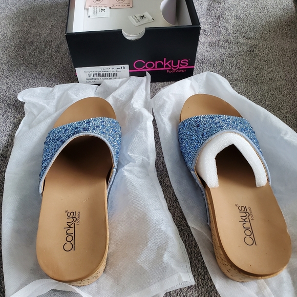 Corkys Women's Glittery Blue Slide Sandals - Picture 1 of 1
